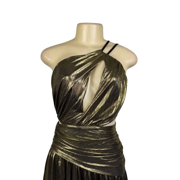 Fashion Nova Womens Gold Metallic Maxi Dress Criss-Cross Back Straps Size XS - Picture 5 of 14